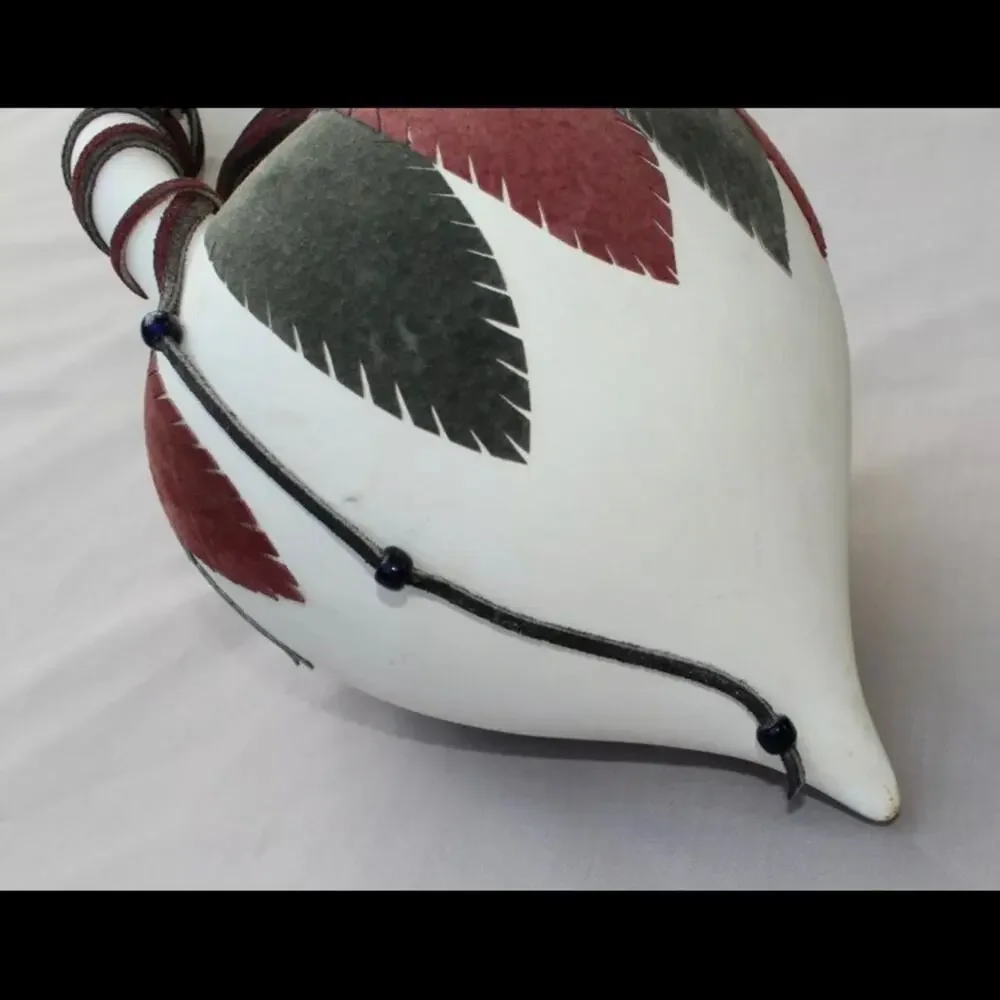 Artist Signed CharLon Leather Feather AMPHORIA White‎ Bisque Vase